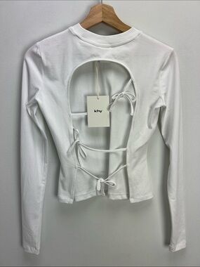 KHY Tie Back Long Sleeve T Shirt Open Back White Stretchy XS Kylie Jenner New